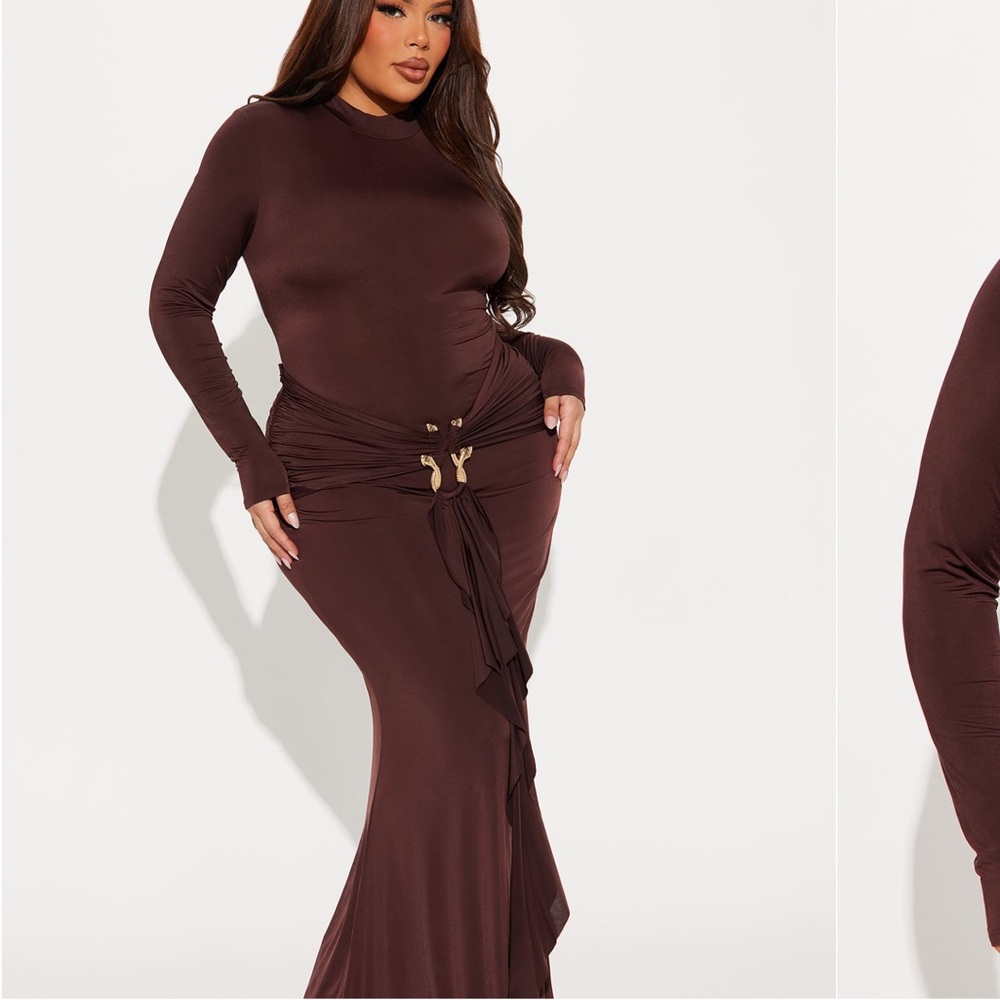 Elegant Brown Long Sleeve Dress